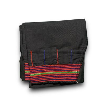 Traditional Sabri Ta'izi Trousers - Black with Red, Green &amp; Blue Striped Embroidery - بنطلون - سروال صبري تعزي تقليدي أسود