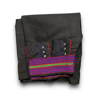 Traditional Sabri Ta'izi Trousers - Black with Red, Green &amp; Blue Stripes and Silver Accents  - بنطلون - سروال صبري تعزي تقليدي أسود