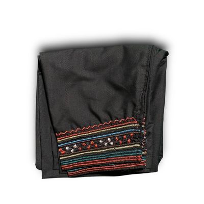 Traditional Sabri Ta'izi Trousers - Black with Vibrant Striped Embroidery - بنطلون صبري تعزي تقليدي أسود