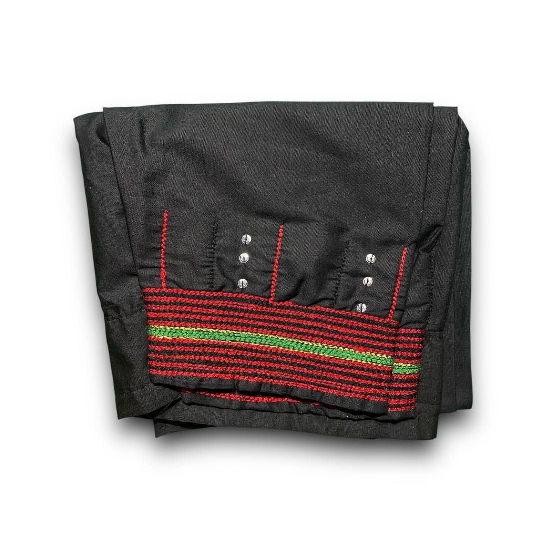 Traditional Sabri Ta'izi Trousers - Black with Red &amp; Green Stripes and Silver Accents