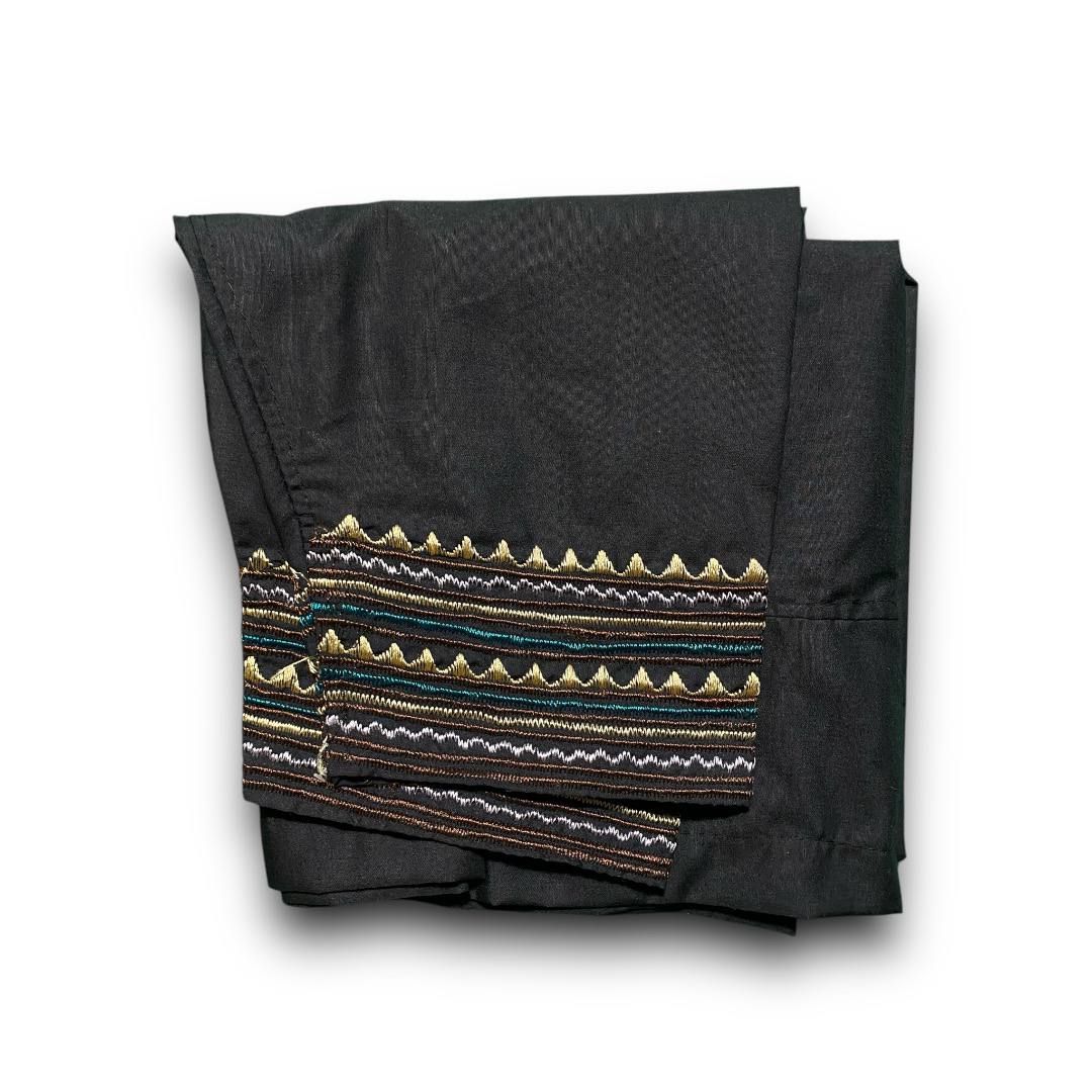 Traditional Sabri Ta'izi Trousers - Black with Gold &amp; Multi-Coloured Embroidery - بنطلون - سروال صبري تعزي تقليدي أسود