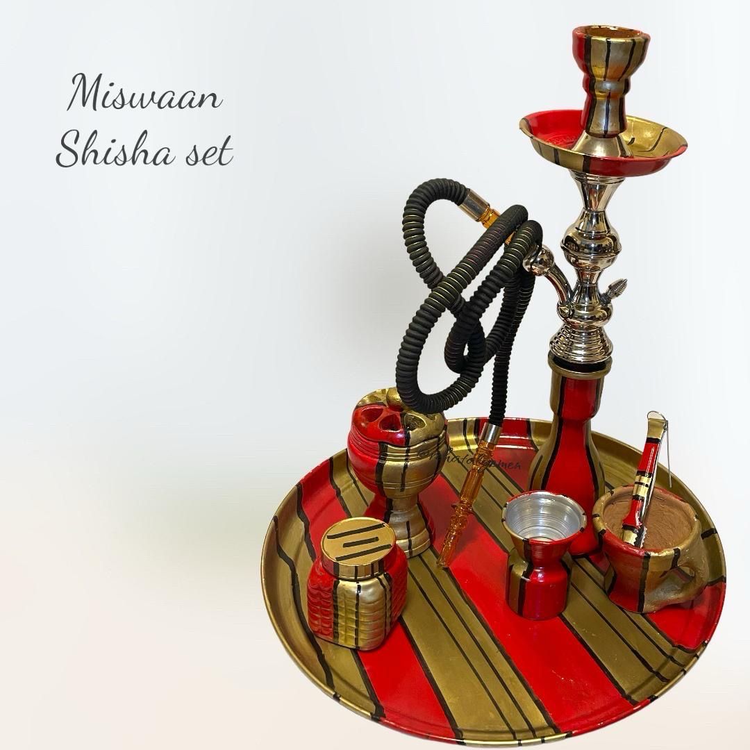 طقم شيشة برسم تراث الستارة الصنعاني مصوان traditional miswan sanna shisha set