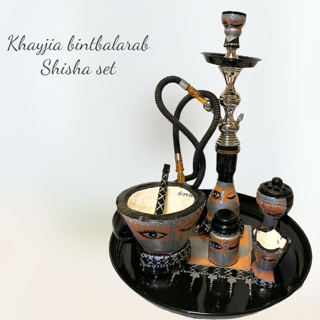 طقم شيشة برسم تراث الستارة الصنعاني بنت العرب traditional  khayjia bintalarab Sanaani shisha set