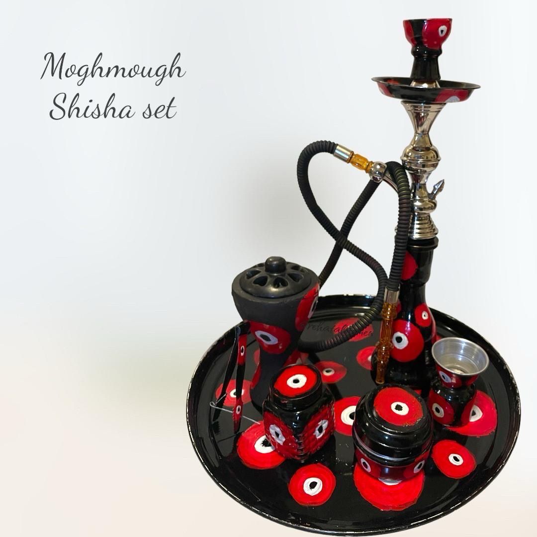 طقم شيشة برسم تراث الستارة الصنعاني مغمق traditional moghmough sanna shisha set