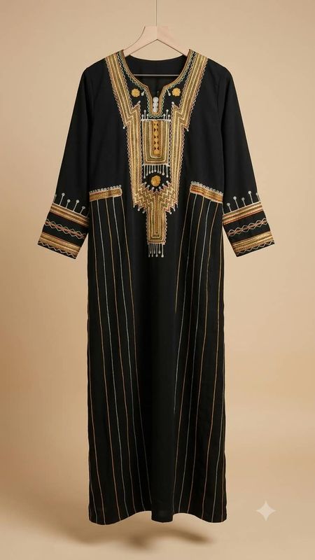 Black Traditional Yemeni Dress with golden design  (Ages 16 to 17 ) - فستان يمني تقليدي للبنات  (١٦ إلى ١٧ سنين)