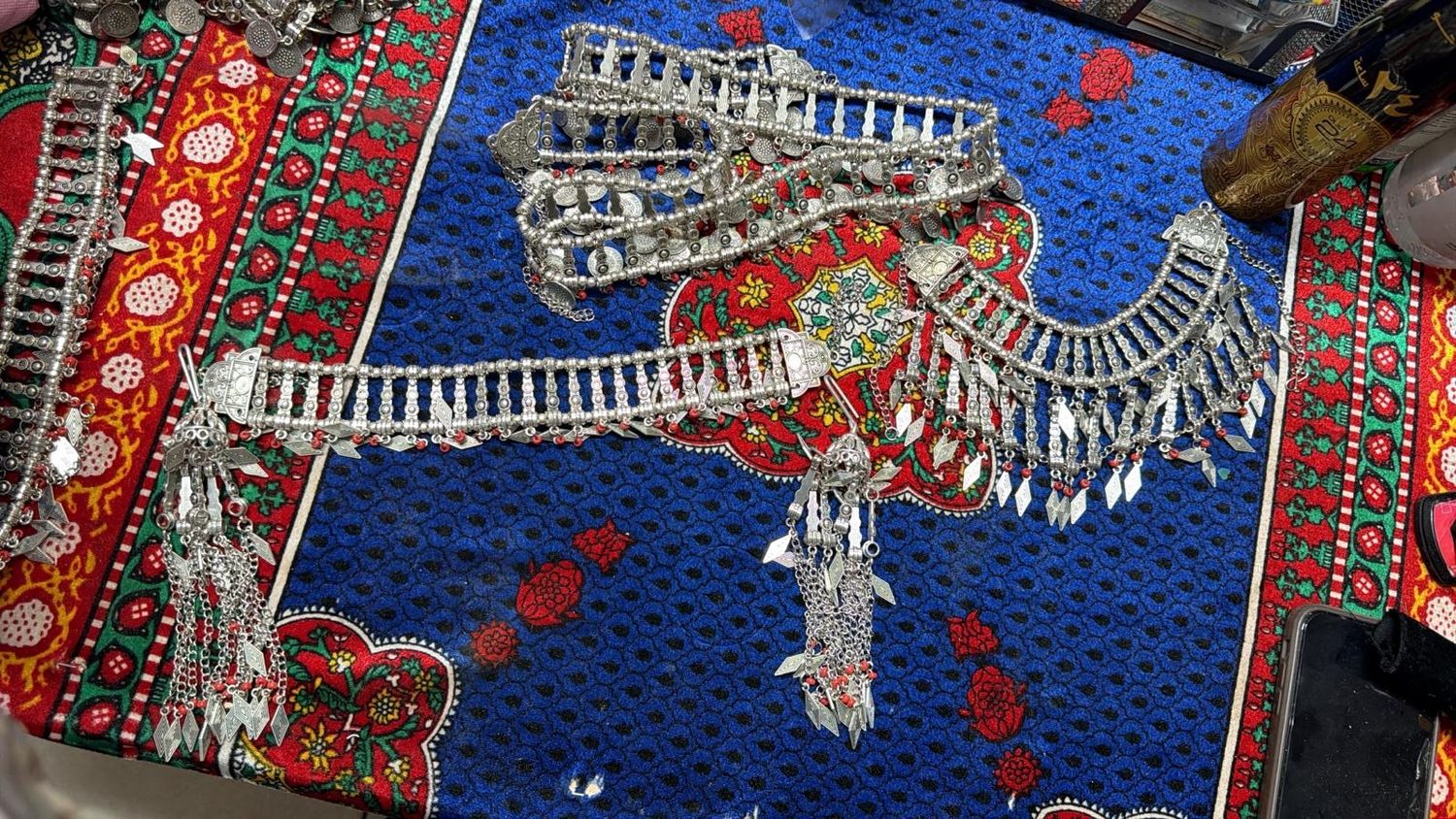 Silver Set 1A - Silver Necklace, Belt, Earrings, Bracelet, Head Piece + طقم ملبس ب الفضة 4  ,سلسلة عنق ,سلسلة يد, سلسلة راس , حزام