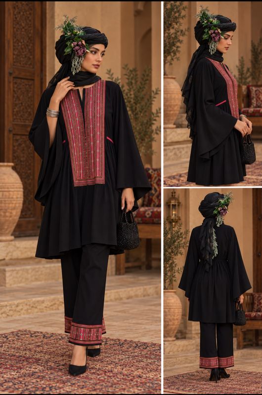 Yemeni Traditional Dress with Long Sleeves and a Headpiece and Trousers-  فستان تقليدي يمني  (يشمل عصبه الرأس + البنطلون+ الفستان)