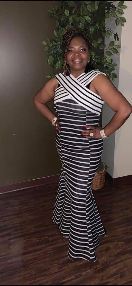 black and white striped evening dress