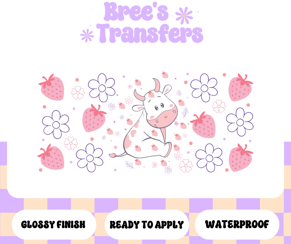 PINK COW AND FLOWERS