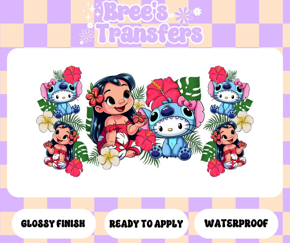 HAWAIIAN FLOWERS LILO AND KITTY STITCH