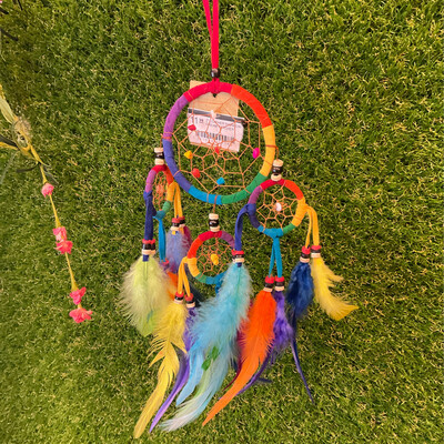 3" LEATHER RAINBOW DREAM CATCHER