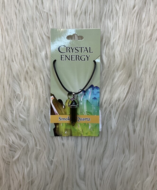 CRYSTAL CARDED NECKLACE SMOKEY QUARTZ