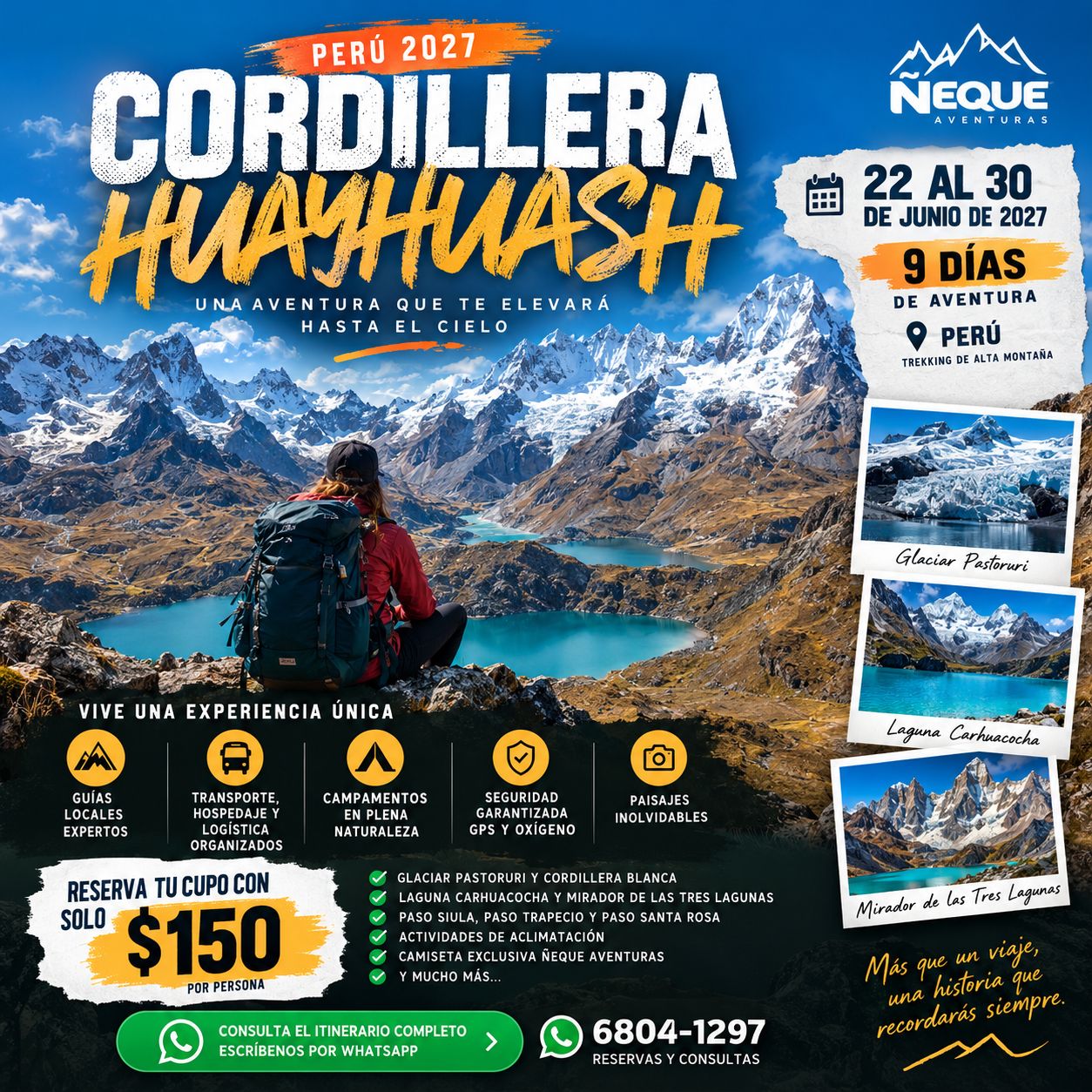 Tour Cordillera Huayhuash, Perú 2027 🇵🇪 | Aventura Andina entre Montañas y Lagunas Turquesas | 22 al 30 de Junio