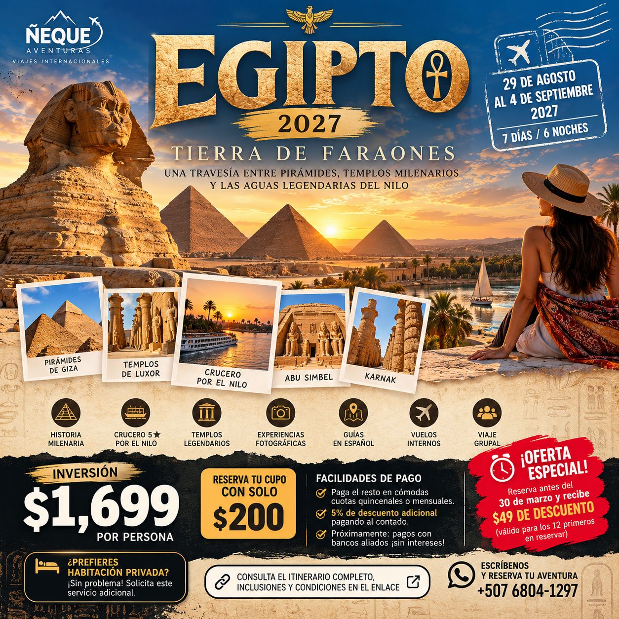 Tour EGIPTO 2027 | Tras las Huellas de los Faraones: Pirámides, Templos y Crucero por el Nilo Tour EGIPTO 2027 | Tras las Huellas de los Faraones: Pirámides, Templos y Crucero por el Nilo