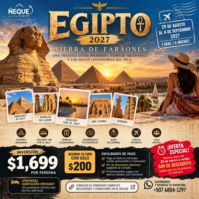 Tour EGIPTO 2027 | Tras las Huellas de los Faraones: Pirámides, Templos y Crucero por el Nilo