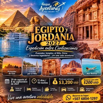 Tour Egipto y Jordania: Expedición entre Civilizaciones 29 de agosto al 8 de septiembre de 2027.