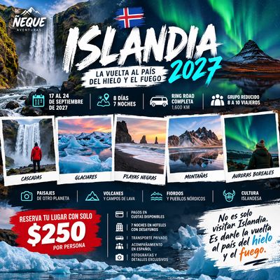 Tour Ring Road Islandia 2027: La Vuelta al País del Hielo y el Fuego | 17 al 24 de Septiembre | Grupo Reducido (GRUPAL)