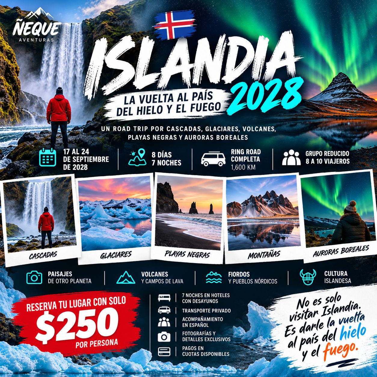 Tour Ring Road Islandia 2028: La Vuelta al País del Hielo y el Fuego | 17 al 24 de Septiembre | Grupo Reducido (GRUPAL)