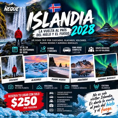 Tour Ring Road Islandia 2028: La Vuelta al País del Hielo y el Fuego | 17 al 24 de Septiembre | Grupo Reducido (GRUPAL)