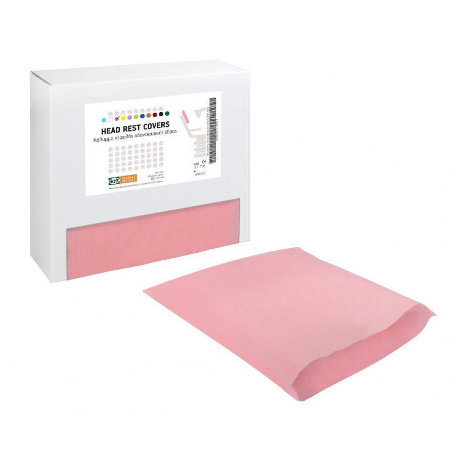 Κάλυμμα κεφαλής οδοντιατρικής έδρας 1ply χαρτί + 1ply πλαστικό 29 εκ. Χ 30 εκ. ροζ / 150 τεμάχια