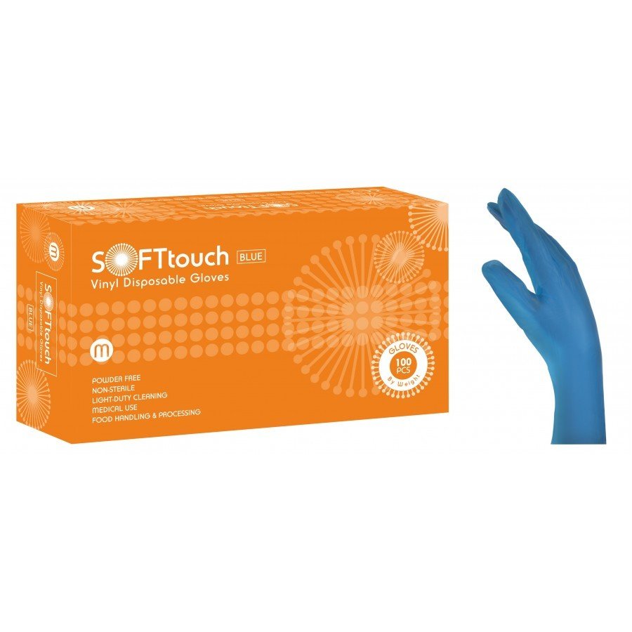 Γάντια βινυλίου μπλέ χωρίς πούδρα Soft Touch (3,5gr) 1000 τεμάχια