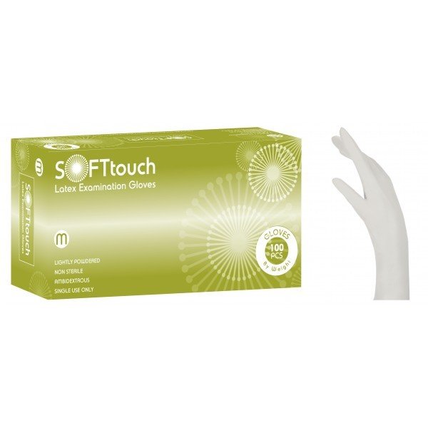 Γάντια λάτεξ λευκά με πούδρα Soft Touch (5,0gr) 1000 τεμάχια