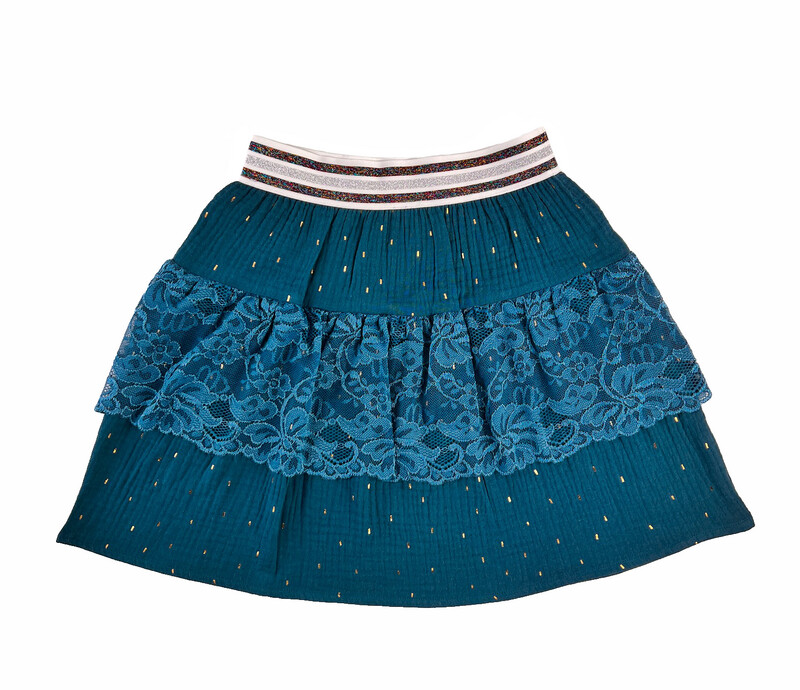 Kinderrock blau mit Spitzenbesatz Kinderrock blau mit Spitzenbesatz