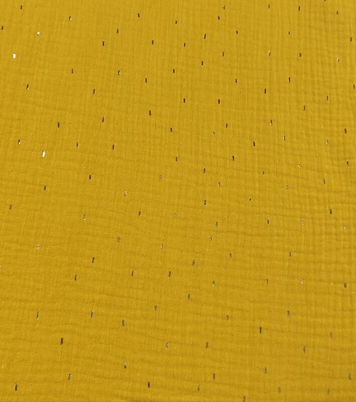 Baumwolle Musselinstoff Senfgelb mit kurzen goldenen Streifen 140 cm Baumwolle Musselinstoff Senfgelb mit kurzen goldenen Streifen 140 cm