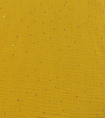 Baumwolle Musselinstoff Senfgelb mit kurzen goldenen Streifen 140 cm