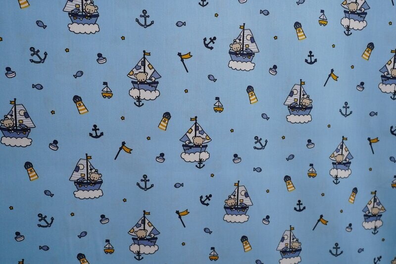 Popelinstoff Print Hellblau maritime Muster 140 cm