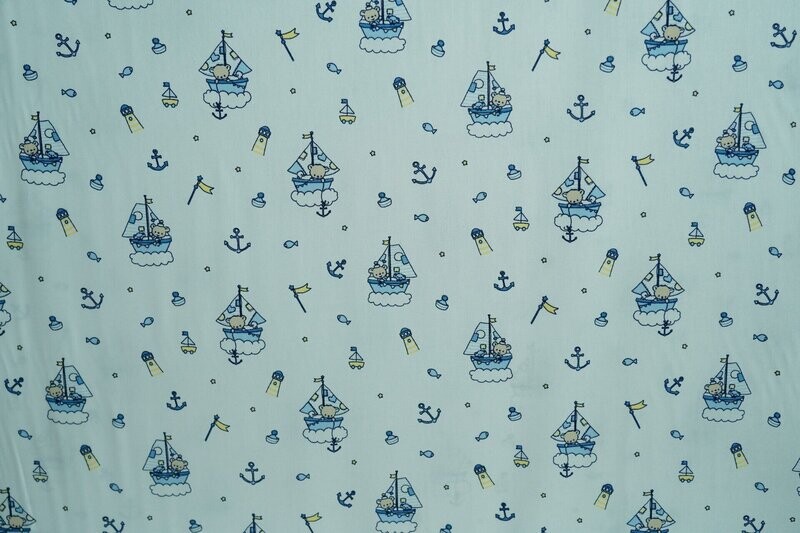 Popelinstoff Print Weißblau mit maritimen Muster 140 cm Popelinstoff Print Weißblau mit maritimen Muster 140 cm