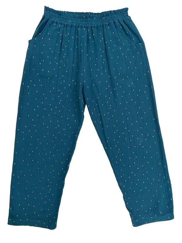 Sommerhose Musselinstoff mit Glitzerstreifen Sommerhose Musselinstoff mit Glitzerstreifen