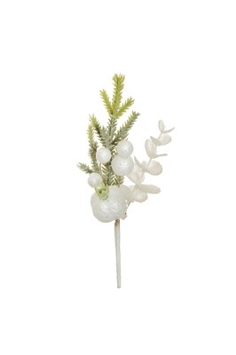 PICK GLITTERATO CON MELOGRANO, BACCHE, EUCALIPTO E LARICE, 20 CM
