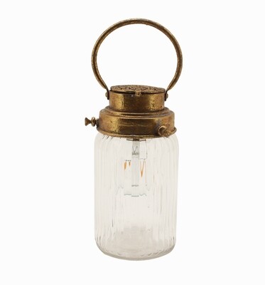 LANTERNA RESINA C/VETRO DECORATO+LED H31
