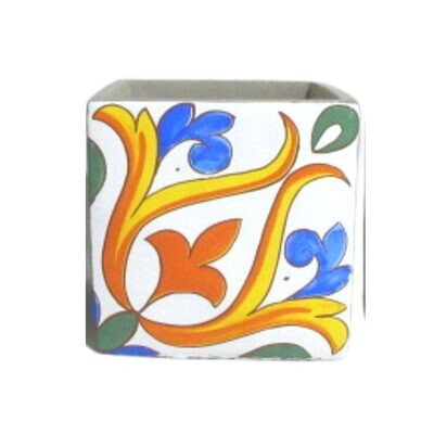 CUBO CERAMICA C/GIGLI COLORATI H12,5