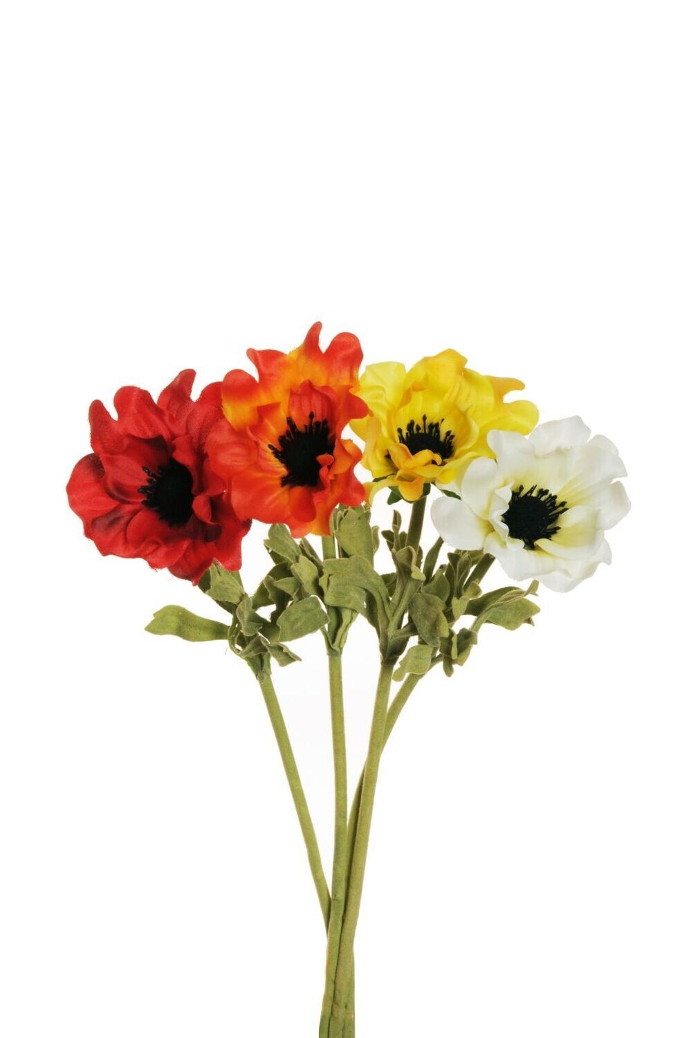 ANEMONE C/STELO FLOCCATO&amp;FOGLIE 36 CM