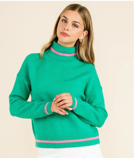 THML Mock Neck Sweater with Stripe Detail
