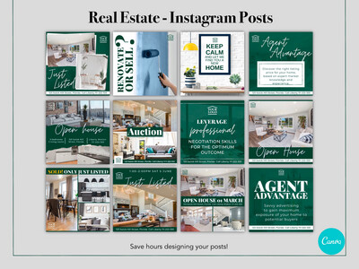 Real Estate Instagram 12 Posts template Pack Nr3- made in Canva