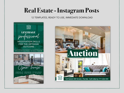 Real Estate Instagram 12 Posts template Pack Nr3- made in Canva