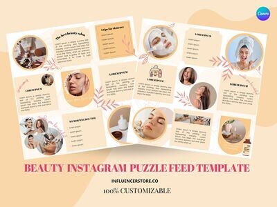 Beauty Instagram 18 posts Puzzle Feed Template - made in Canva
