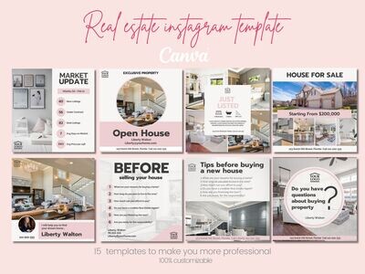 Pink Real Estate Instagram 15 Posts template - made in Canva