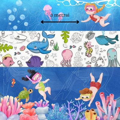 Lipnus spalvinimo ritinėlis su paveikslėliais, VANDENS GYVŪNAI, 3 m x 30 cm