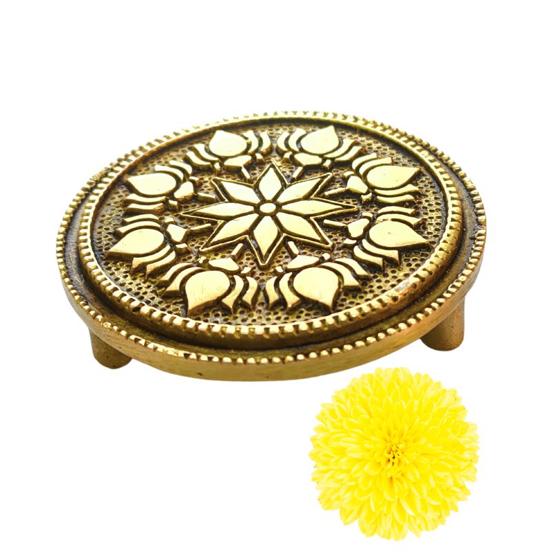 Round Chowki | Pooja Brass Chowki, Gold Colour, 1 Piece (6 CM Diameter)