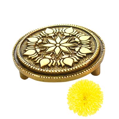 Round Chowki | Pooja Brass Chowki, Gold Colour, 1 Piece (6 CM Diameter)