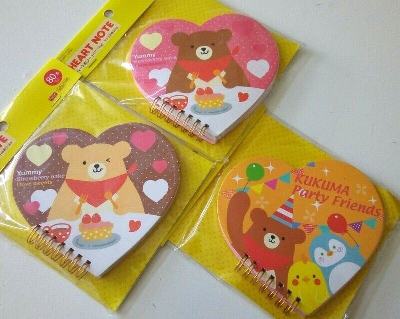 lot of 7pcs cute bear heart shape wire-o paper notebooks in 3 designs