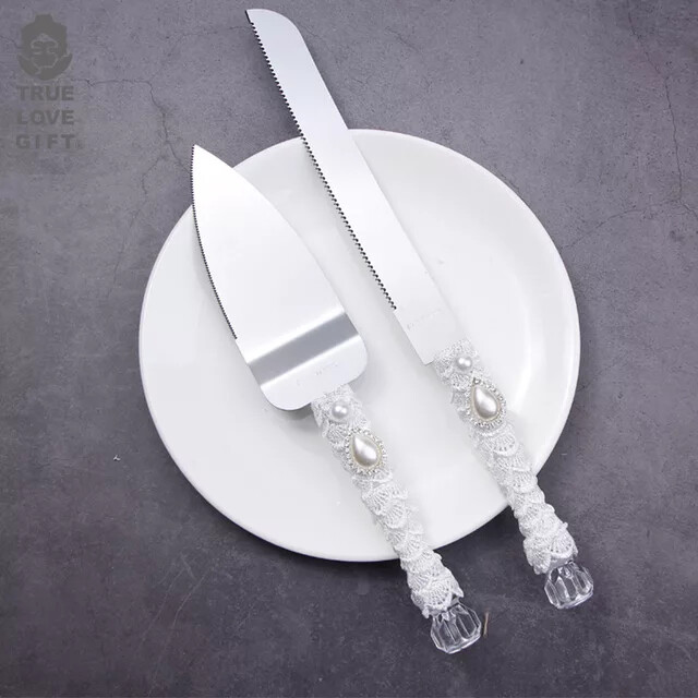 Elegant wedding  cake knife set Pearl