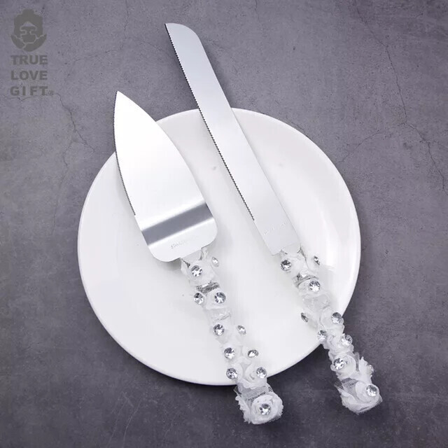 Elegant wedding  cake knife set  gems