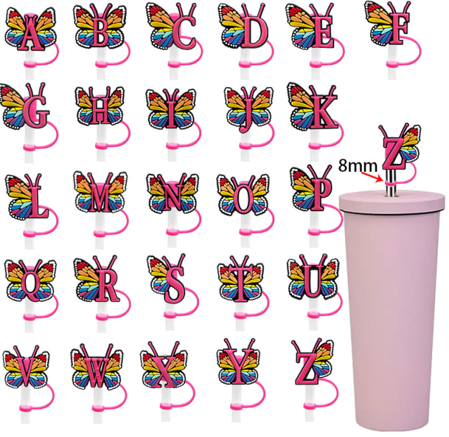 capital letter silicone straw toppers