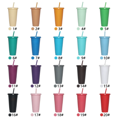 Custom reusable kid cup &quot;24oz COLD DRINK&quot; juice plastic straw tumbler kid cups with straw and lids, colour: 1 TAN