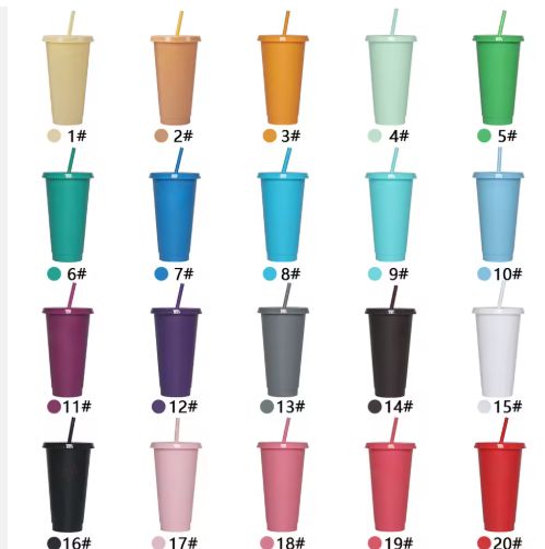 4oz 710ml Reusable pp Plastic Tumbler Water Drink Mug Coffee Plastic Cups with Lids and Straws